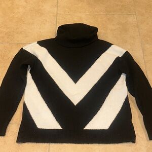 Saks Fifth Avenue - Black and White Chevron Turtleneck Sweater